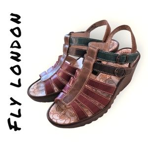 Fly London Strappy Leather Wedge Sandals